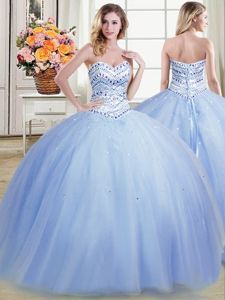 Three Piece Lilac 15th Birthday Dress Military Ball and Sweet 16 and Quinceanera and For with Beading and Appliques Scoop Sleeveless Lace Up