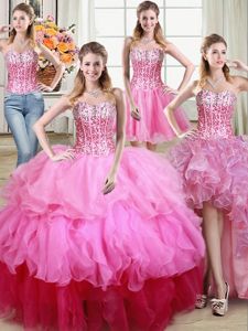 Four Piece Sequins Ball Gowns Quinceanera Gown Multi-color Sweetheart Organza Sleeveless Floor Length Lace Up