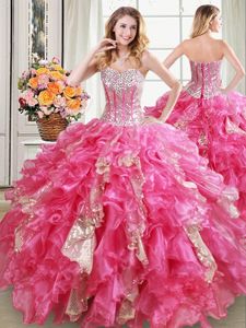 Three Piece Multi-color Sleeveless Beading and Ruffles and Ruffled Layers and Sequins Floor Length Quince Ball Gowns