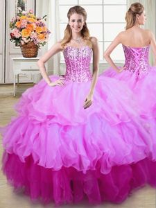 Decent Multi-color Organza Lace Up Sweetheart Sleeveless Floor Length 15th Birthday Dress Ruffles and Sequins