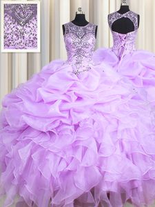 Fashion Pick Ups Floor Length Lavender Sweet 16 Dresses Scoop Sleeveless Lace Up