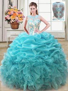 Four Piece Beading and Appliques and Pick Ups Quinceanera Gowns Wine Red Lace Up Sleeveless Floor Length