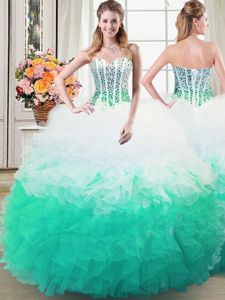Glittering Multi-color Lace Up Quince Ball Gowns Beading and Ruffles Sleeveless Floor Length