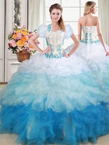 Charming Multi-color Sweetheart Neckline Beading and Appliques and Ruffles Quinceanera Dress Sleeveless Lace Up