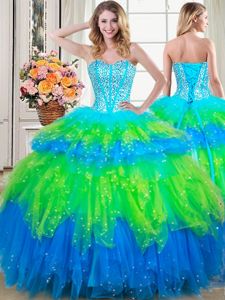 Multi-color Sweetheart Lace Up Beading and Ruffled Layers Quinceanera Gowns Sleeveless