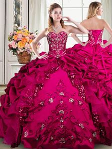 Flirting Fuchsia Sweetheart Lace Up Beading and Embroidery and Pick Ups Quinceanera Gown Sleeveless