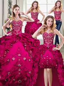 Four Piece Floor Length Fuchsia Quinceanera Dress Sweetheart Sleeveless Lace Up