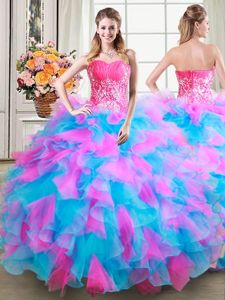 Exceptional Multi-color Ball Gowns Beading and Ruffles Damas Dress Zipper Organza and Tulle Sleeveless Floor Length