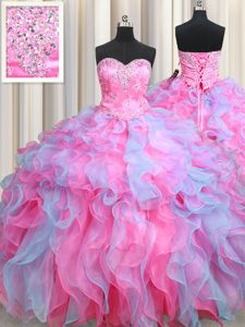 Deluxe Purple Sweet 16 Quinceanera Dress Military Ball and Sweet 16 and Quinceanera and For with Beading and Appliques and Pick Ups Sweetheart Sleeveless Lace Up