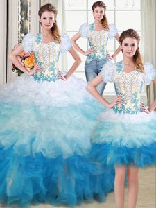 Three Piece Sleeveless Lace Up Floor Length Beading and Appliques Quinceanera Dresses