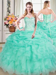 Elegant Pick Ups Floor Length Ball Gowns Sleeveless Apple Green 15 Quinceanera Dress Lace Up
