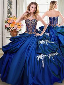 Edgy Sleeveless Floor Length Beading and Appliques and Pick Ups Lace Up 15th Birthday Dress with Royal Blue