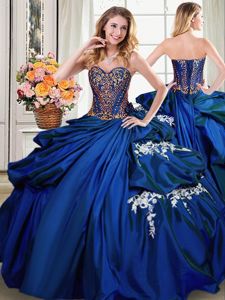 Edgy Sleeveless Floor Length Beading and Appliques and Pick Ups Lace Up 15th Birthday Dress with Royal Blue