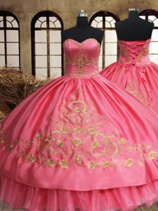 Floor Length Pink Ball Gown Prom Dress Sweetheart Sleeveless Lace Up