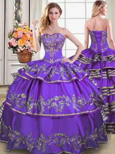 Exquisite Eggplant Purple Lace Up Sweet 16 Dresses Beading and Embroidery and Ruffled Layers Sleeveless Floor Length