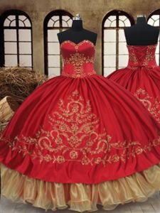 Wine Red Sleeveless Floor Length Beading and Embroidery Lace Up Quince Ball Gowns
