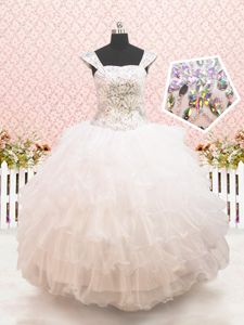 Lovely Straps Straps Cap Sleeves Lace Up Floor Length Beading and Ruffled Layers Glitz Pageant Dress
