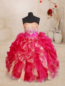Adorable Red Sleeveless Floor Length Beading and Ruffles Lace Up Pageant Dress Womens