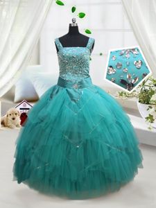 Square Sleeveless Lace Up Pageant Dress Wholesale Turquoise Tulle