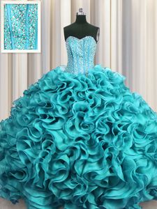 Romantic Visible Boning Two Tone Organza Sweetheart Sleeveless Lace Up Beading and Ruffles Quinceanera Dress in Pink And White