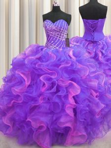 Colorful Ball Gowns Quinceanera Gowns Multi-color Sweetheart Organza Sleeveless High Low Lace Up