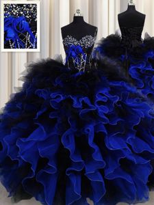 Ball Gowns Sweet 16 Quinceanera Dress Blue And Black Sweetheart Organza and Tulle Sleeveless Floor Length Lace Up