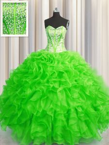 Low Price Visible Boning Beaded Bodice Quinceanera Gown Military Ball and Sweet 16 and Quinceanera and For with Beading and Ruffles Sweetheart Sleeveless Lace Up