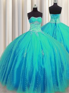 High End Big Puffy Tulle Sleeveless Floor Length Sweet 16 Quinceanera Dress and Beading and Appliques