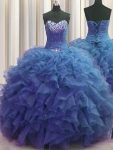 Comfortable Fuchsia Vestidos de Quinceanera Military Ball and Sweet 16 and Quinceanera and For with Beading and Ruffles Sweetheart Sleeveless Brush Train Lace Up