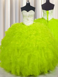 Stylish Ball Gowns Vestidos de Quinceanera Yellow Green Sweetheart Tulle Sleeveless Floor Length Lace Up