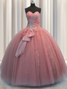 Sleeveless Organza and Tulle Floor Length Lace Up Ball Gown Prom Dress in Multi-color for with Beading and Ruffles