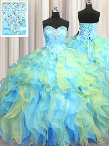 Ball Gowns Sweet 16 Dresses Multi-color Sweetheart Organza Sleeveless Floor Length Lace Up
