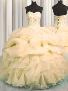 Adorable Visible Boning Tulle Sleeveless Floor Length Sweet 16 Quinceanera Dress and Beading and Ruffles and Sequins