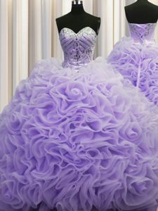 Rolling Flowers Lavender Lace Up Vestidos de Quinceanera Beading and Pick Ups Sleeveless Brush Train