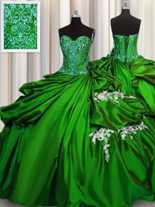 Discount Green Sleeveless Beading and Appliques Floor Length Quinceanera Dress