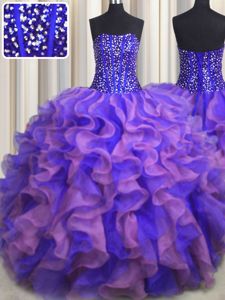 Sleeveless Beading and Sequins and Bowknot Lace Up 15 Quinceanera Dress