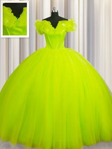 Most Popular Off The Shoulder Short Sleeves Court Train Lace Up With Train Ruching 15 Quinceanera Dress