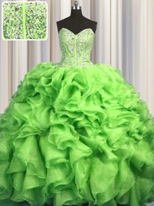 Comfortable Three Piece Visible Boning Tulle Sleeveless Floor Length 15 Quinceanera Dress and Beading