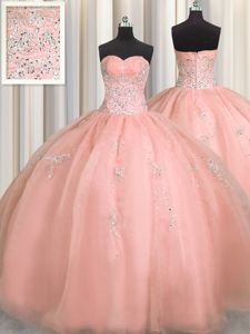 Smart Puffy Skirt Watermelon Red Zipper Ball Gown Prom Dress Beading and Appliques Sleeveless Floor Length