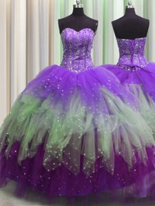 Best Selling Visible Boning Multi-color Sleeveless Tulle Lace Up Sweet 16 Dresses for Military Ball and Sweet 16 and Quinceanera