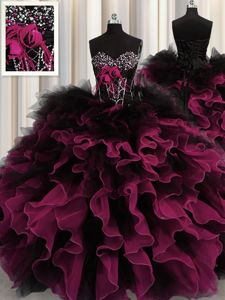 Decent Red And Black Sleeveless Organza and Tulle Lace Up Sweet 16 Dress for Military Ball and Sweet 16 and Quinceanera