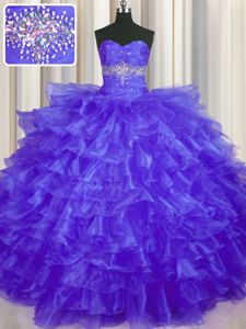 Custom Design Ruffled Layers Floor Length Purple Dama Dress for Quinceanera Sweetheart Sleeveless Lace Up