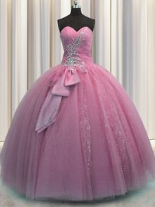 Flirting Three Piece Visible Boning Tulle Sweetheart Sleeveless Lace Up Beading Vestidos de Quinceanera in Multi-color