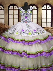 Multi-color Lace Up Quinceanera Dress Embroidery and Ruffled Layers Sleeveless Floor Length