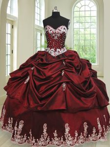 Dazzling Pick Ups Wine Red Sleeveless Taffeta Lace Up Quince Ball Gowns for Military Ball and Sweet 16 and Quinceanera