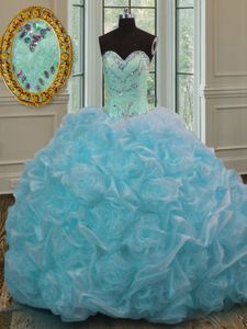 Yellow Lace Up Sweetheart Beading and Ruffles Quinceanera Gowns Organza Sleeveless Sweep Train