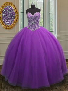 Clearance Sweetheart Sleeveless Lace Up Sweet 16 Dress Eggplant Purple Tulle