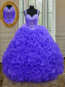 High Quality Blue Sleeveless Floor Length Beading and Ruffled Layers and Pick Ups Lace Up Ball Gown Prom Dress