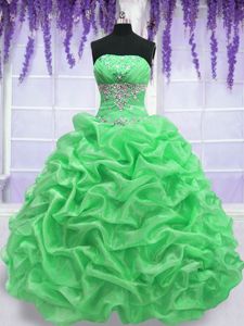 Fitting Sleeveless Floor Length Beading and Ruffles Lace Up Sweet 16 Dresses with Light Yellow