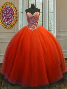Scoop Sleeveless Lace Up 15th Birthday Dress Rose Pink Tulle